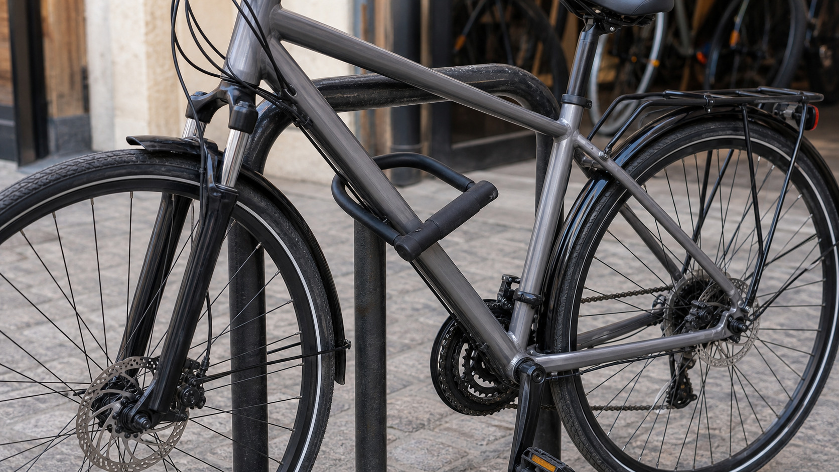 Antivol fixé à un point fixe sur un vélo de location